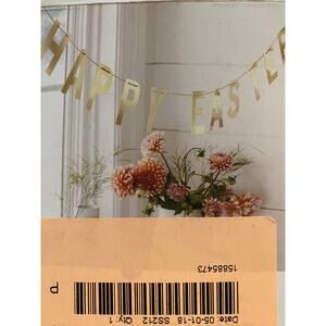 HAPPY EASTER Banner 4” Letters Shiny Gold Letter‎ Garland on Cord UNUSED